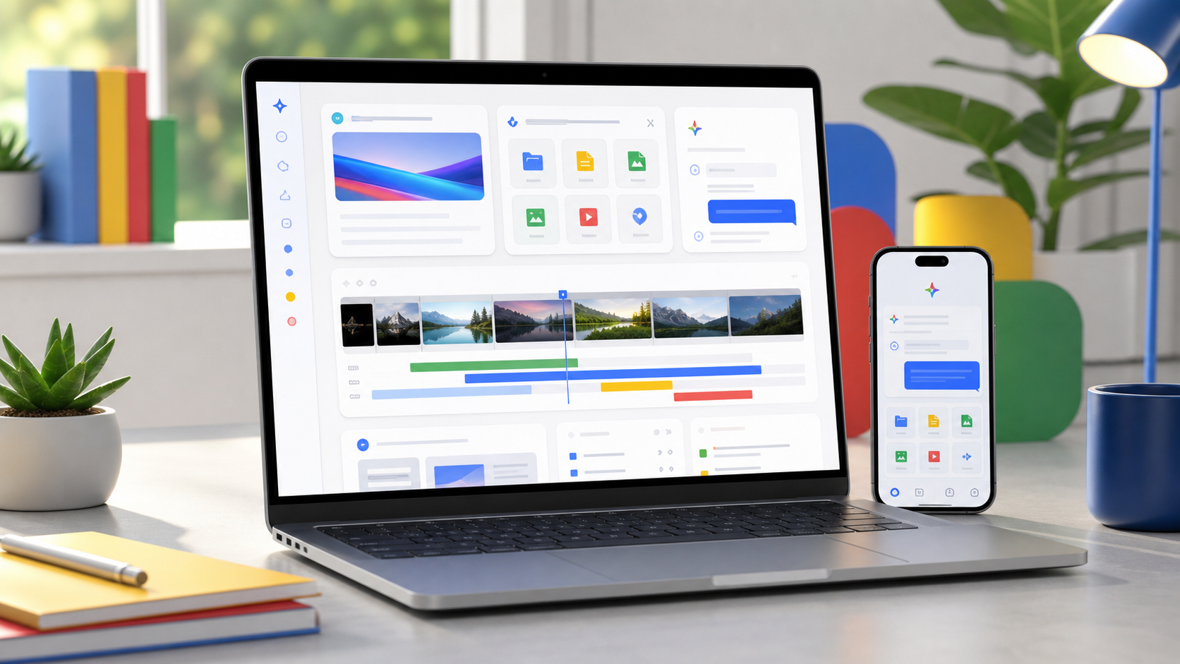 Mockup de IA, armazenamento em nuvem, pesquisa e criação de vídeos